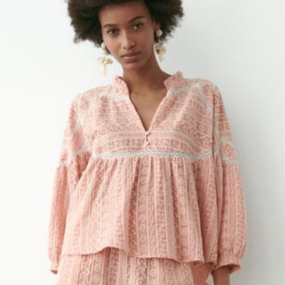 ZARA COMBINATION EMBROIDERED SHIRT PINK